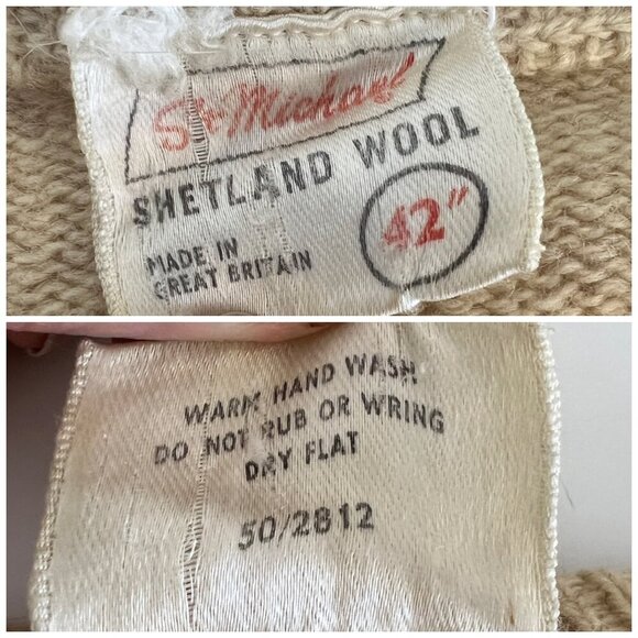 Sz 42 (M/L)- VTG St. Michael Shetland Wool Elbow Patch V-Neck Knit Sweater - Picture 9 of 11